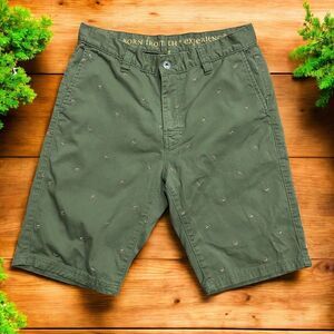PrAna Chino AOP Embroidered Carabiner Olive Green Cotton Shorts Men's Size 32